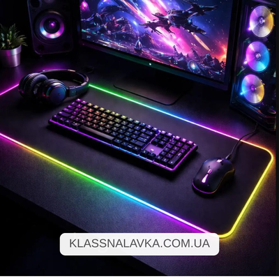 Килимок для мишки з RGB підсвіткою, 80х30см / Ігрова поверхня / Прямокутний килимок для мишки та клавіатури e8 фото