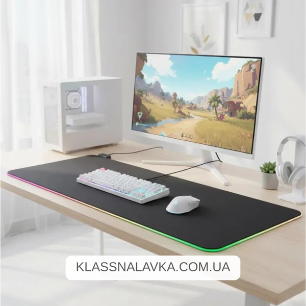 Коврик для мышки с RGB подсветкой, 80х30см / Игровая поверхность / Прямоугольный коврик для мышки и клавиатуры e8 фото