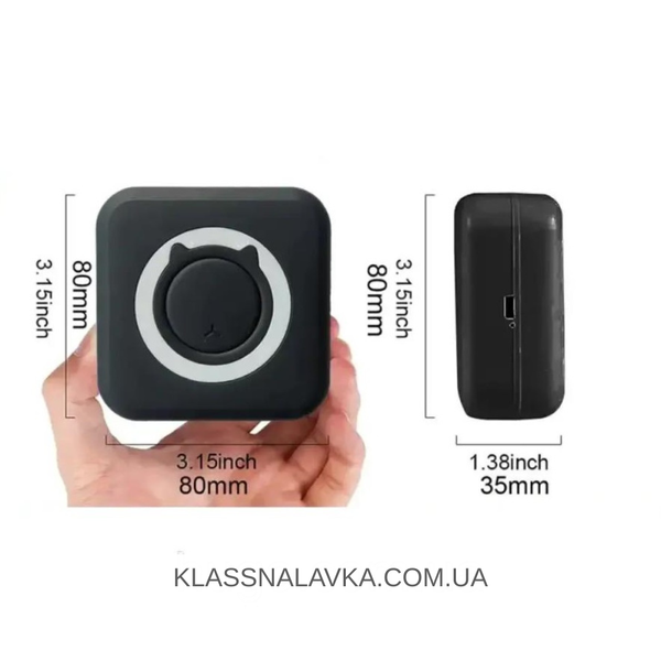 Портативный мини принтер, черный + Термобумага / Термопринтер / Принтер для телефона / Фотопринтер / Термопечать e17 фото