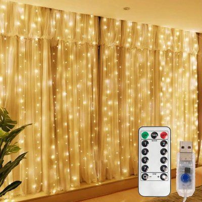 Гирлянда Штора от USB, 3х2м 200 LED + пульт, Желтый свет / Светодиодная гирлянда на окно / Новогодняя гирлянда sv1 фото