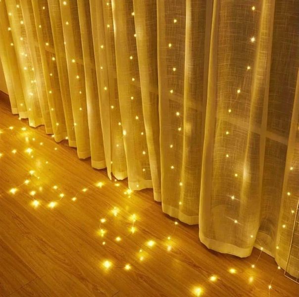 Гирлянда Штора от USB, 3х2м 200 LED + пульт, Желтый свет / Светодиодная гирлянда на окно / Новогодняя гирлянда sv1 фото